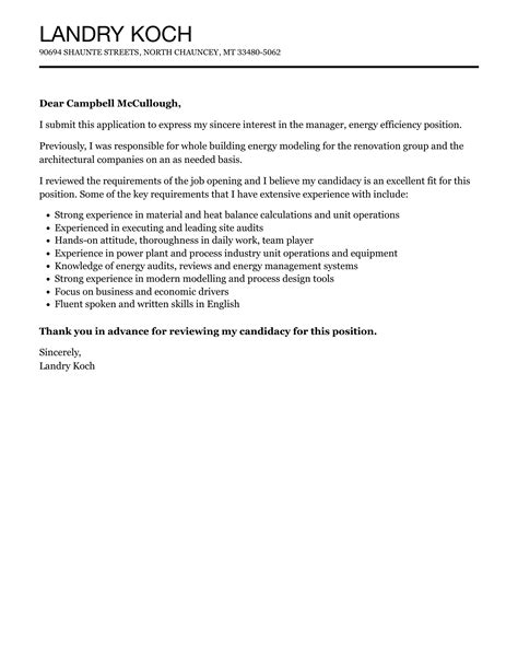 Manager Energy Efficiency Cover Letter Velvet Jobs