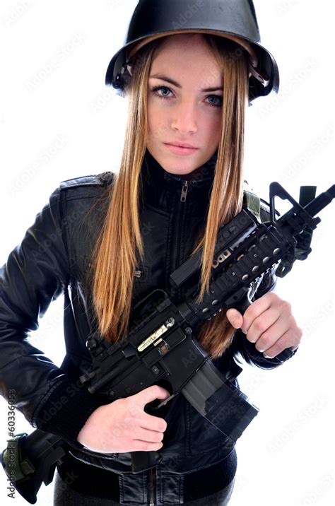 Beautiful Sexy Girl Holding Gun Stock Photo Adobe Stock