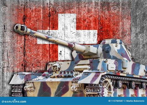 Military Tank With Concrete Switzerland Flag Stock Image Image Of