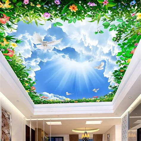 Papel Pintado Con Foto 3D Personalizado Cielo Azul Nubes Blancas Vid