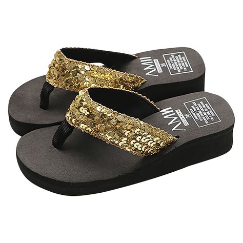 Nrmvnmi Women S Slippers Summer Open Toe Flip Flops Trendy Sequin