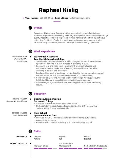 Warehouse Associate Resume Sample Kickresume