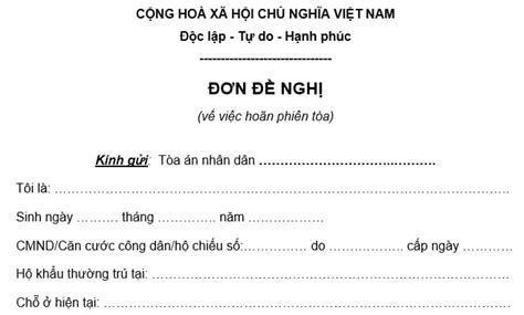 Mẫu Đơn Xin Hoãn Phiên Tòa Hướng Dẫn Và Quy Trình Đơn Giản