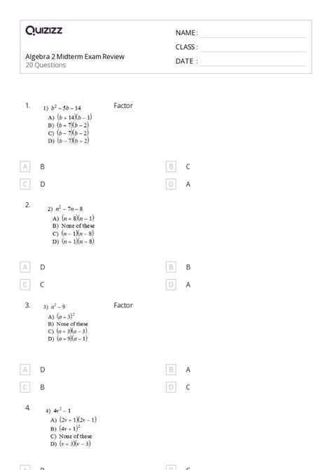 50 Algebra 2 Worksheets For 11th Grade On Quizizz Free Printable