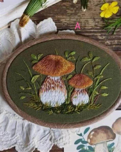 3d Mushrooms Embroidery Kitred Umbrella Mushrooms Scenery Etsy