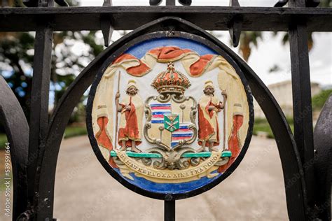 Hawaiian Coat Of Arms On The Gates Of The Iolani Palace Grounds In The