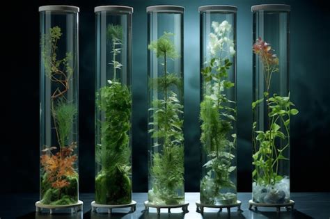 A Row Of Glass Vases Filled With Plants Premium Ai Generated Image