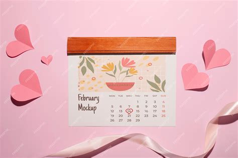 Premium Psd Valentines Day Calendar Mockup With Hearts And Ribbon