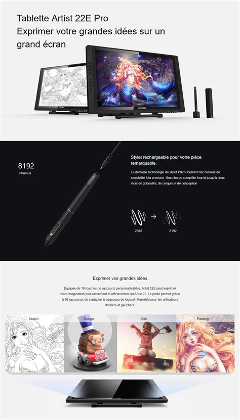 Xp Pen Artist E Pro Tablette Graphique Avec Ecran Pouces Stylet