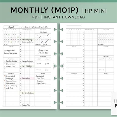 Monthly Overview Hp Mini Printable Happy Planner Inserts Etsy