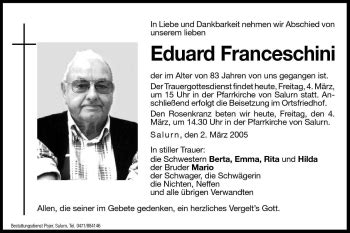 Traueranzeigen Von Eduard Franceschini Trauer Bz