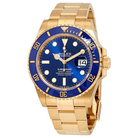 Rolex Submariner Blue Dial 18k Yellow Gold Oyster Bracelet Automatic