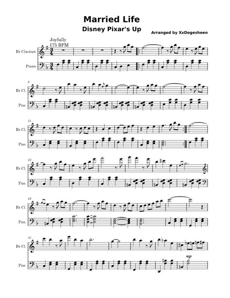 Married Life Disney Pixars Up Clarinet And Piano Sheet Music For