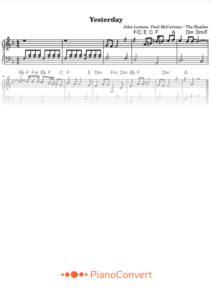 Yesterday Partitura Para Piano F Cil En Pdf La Touche Musicale