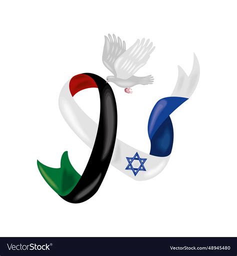 Israel And Palestine Flags In Ribbon With Dove Vector Image