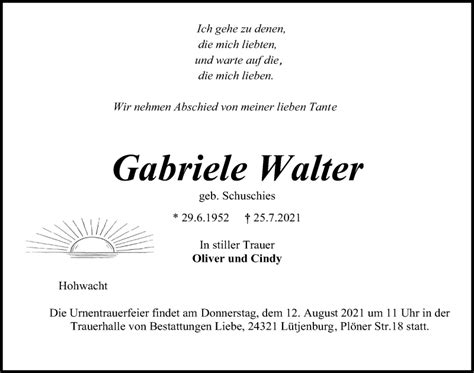 Traueranzeigen Von Gabriele Walter Trauer Anzeigen De