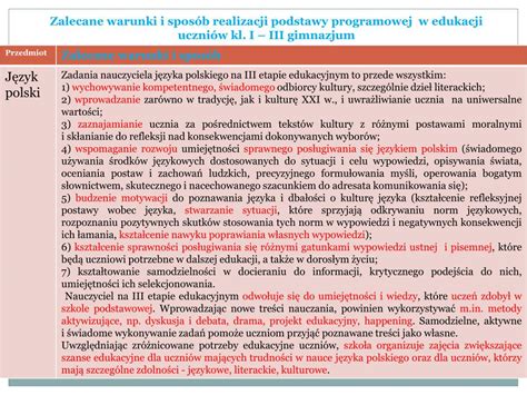 Ppt Zalecane Warunki I Spos B Realizacji Podstawy Programowej