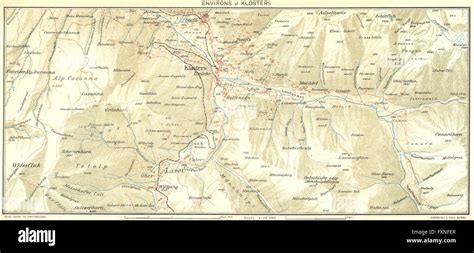 SWITZERLAND: Environs of Klosters, 1923 vintage map Stock Photo - Alamy