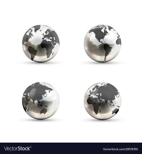 Set Realistic Metallic Earth Globes Icons From Vector Image