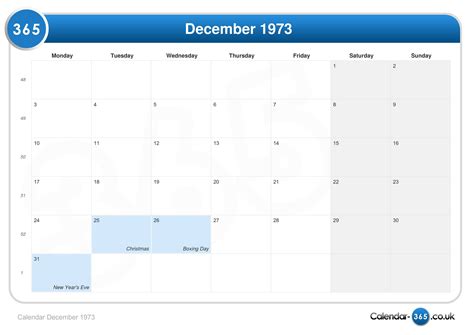 Calendar december 1973