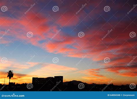 Silhouette of Tropical City Skyline Under Dawn Sky Stock Photo - Image ...