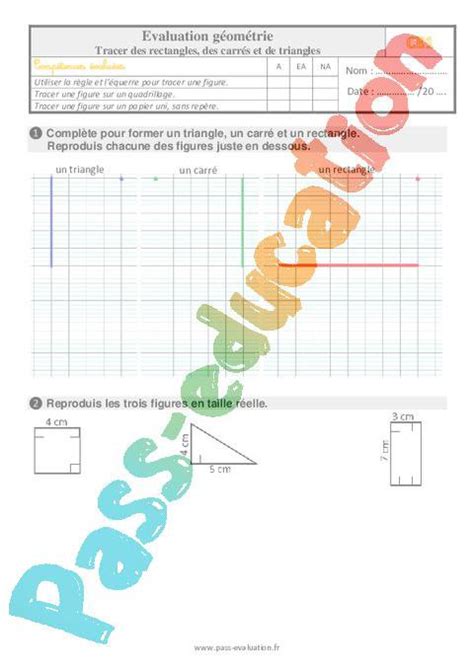 Tracer des rectangles des carrés et des triangles au Ce1 Evaluation