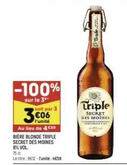 Promo Bière Blonde Triple Secret Des Moines Vol chez Leader Price iCatalogue fr