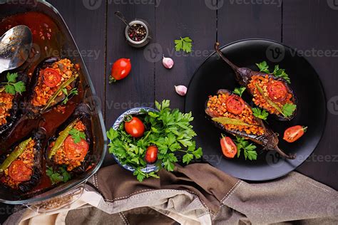 Karniyarik Turkish Traditional Aubergine Eggplant Meal Stuffed Eggplants With Ground Beef And