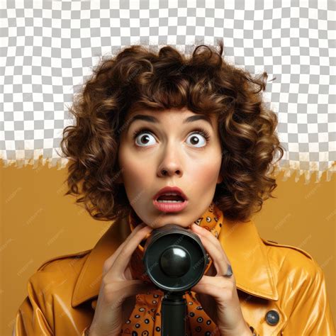 Premium Psd Stargazing Mongolic Woman Shocked Head Tilt Curly Hair