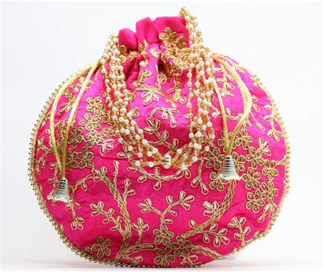 Handled Party Wear Pink Zari Embroidered Potli Bag At Rs 60 Piece In