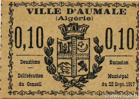 10 Centimes ALGÉRIE Aumale 1917 JPCV 04 p18 0525 Billets