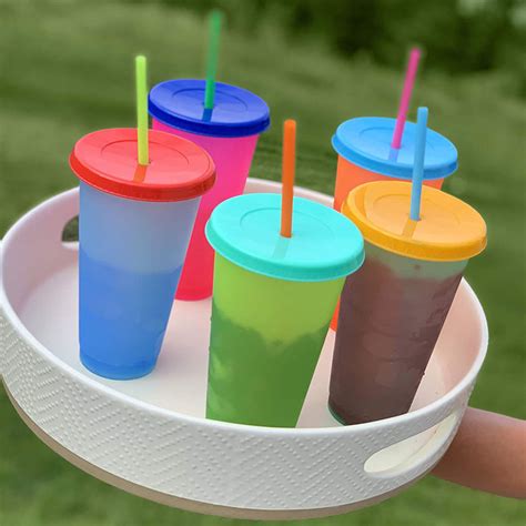 Color Changing Cups with Lids and Straws Bulk Plastic Cups with Lids ...