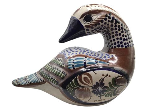 Vintage Tonala Mexican Pottery Duck Bird Hand Painted Signed Mateos Etsy