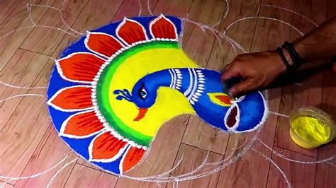 Simple Peacock Rangoli Designs For Diwali