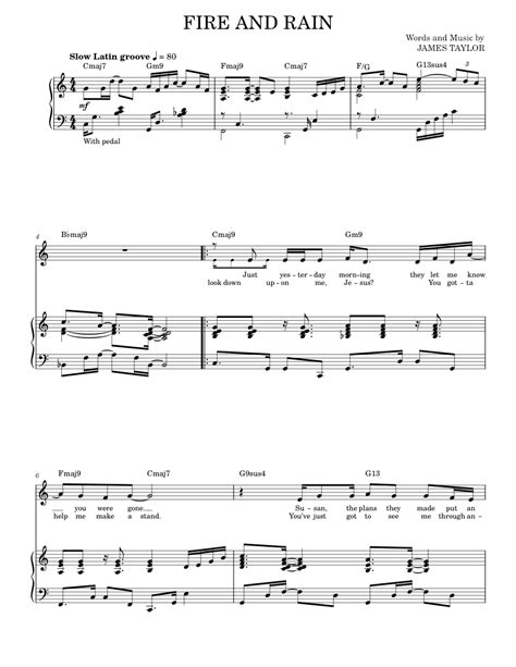 Fire And Rain Sheet Music For Piano Vocals By James Taylor Official