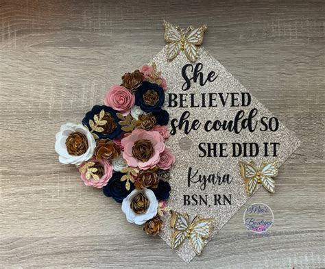 She Believed She Could So She Did Graduation Cap Floral Graduation Cap Topper Custom