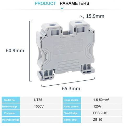 China JUT 35 Din Rail Screw Installation Universal Terminal Blocks 125A