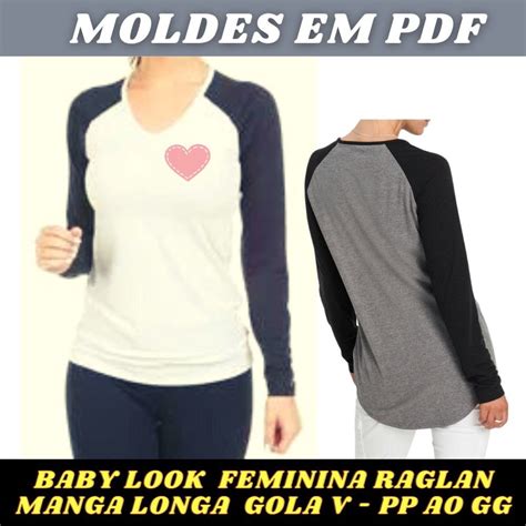 Molde De Camiseta Baby Look Gola V Manga Longa Pp Ao Gg Elo