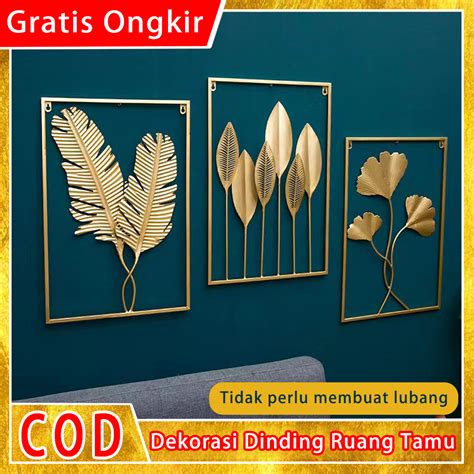 Jual Wall Decor Hiasan Dinding Aesthetic Frame Metal Gold Daun Leaf