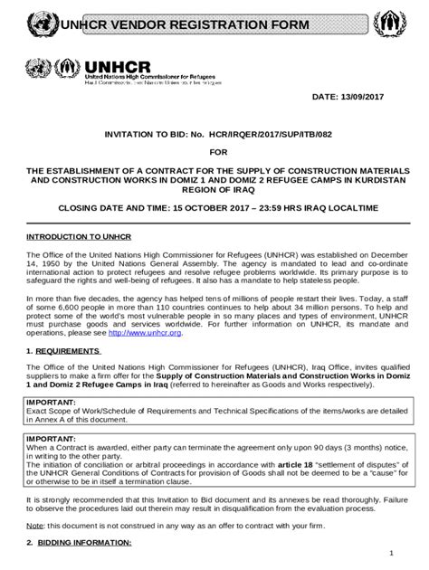 Unhcr Vendor Registration Development Business Doc Template PdfFiller