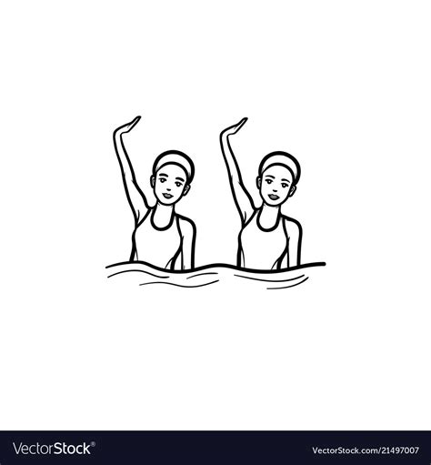 Synchronized Swimming Hand Drawn Outline Doodle Vector Image