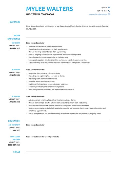 Client Service Coordinator Resume Examples And Templates