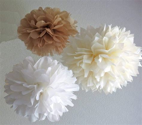 12pcs Mixed Cream Tan Brown White Paper Flowers Fluffy Tissue Paper Pom Poms