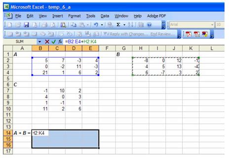 Matrix operations with excel