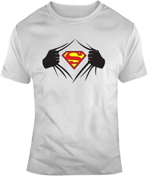 Superhero Ripping Open T Shirt Superman Tee White Uk Clothing