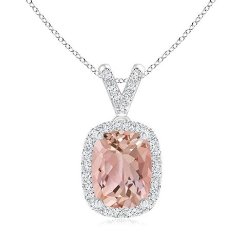 Cushion Morganite Halo V Bale Pendant With Diamonds Angara