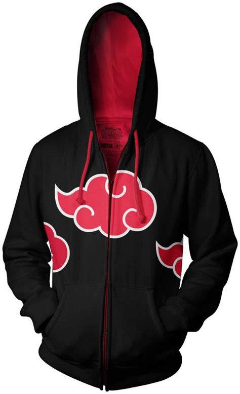 Naruto Shippuden Akatsuki Red Clouds Adult Black Zip Up Hoodie Naruto