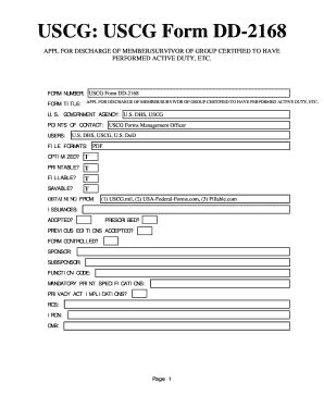 Fillable Online USCG USCG Form DD 2168 APPL FOR DISCHARGE OF MEMBER