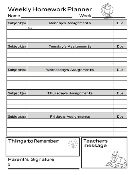 37 Printable Homework Planners Only The Best Templatelab