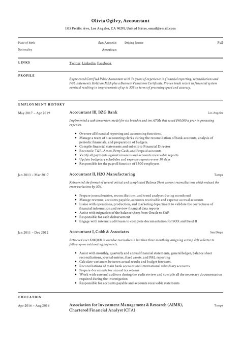 Free Accountant Resume Template Free Templates Printable